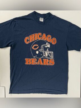 Vtg 90s Chicago Bears Shirt Football USA Blue Single Stitch Helmet Rare XL